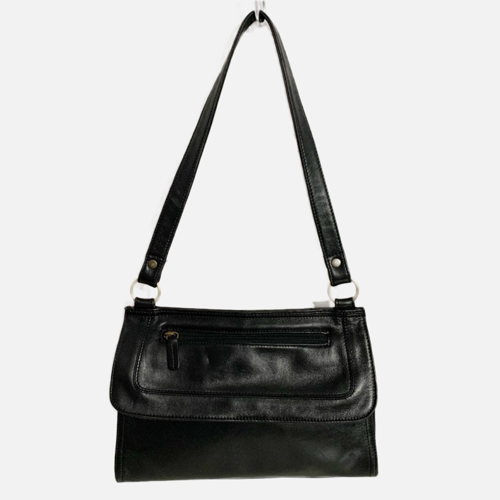 Fossil Leather Shoulder Bag Flap Magnetic Closure Zipped Pockets Logo Lining